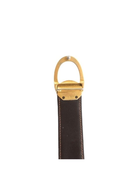 Gucci Leather Belt GG Mark Buckle Gold Color Black Uo